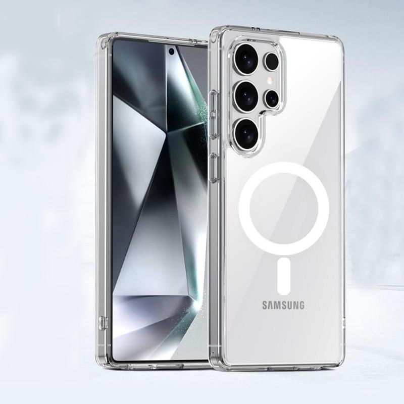 Для Magsafe Магнитный Чехол для Беспроводной Зарядки Для Samsung Galaxy S25 S24 S23 Ultra S22 Plus S21 FE A56 A26 A36 Edge Прозрачная Крышка