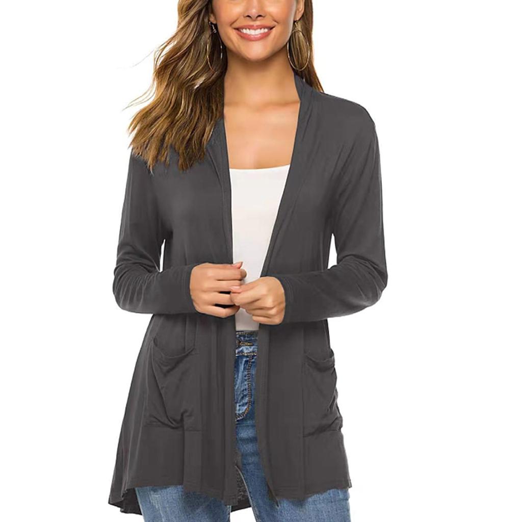 Женская модная свободная повседневная однотонная куртка-кардиган с карманами и верхом
