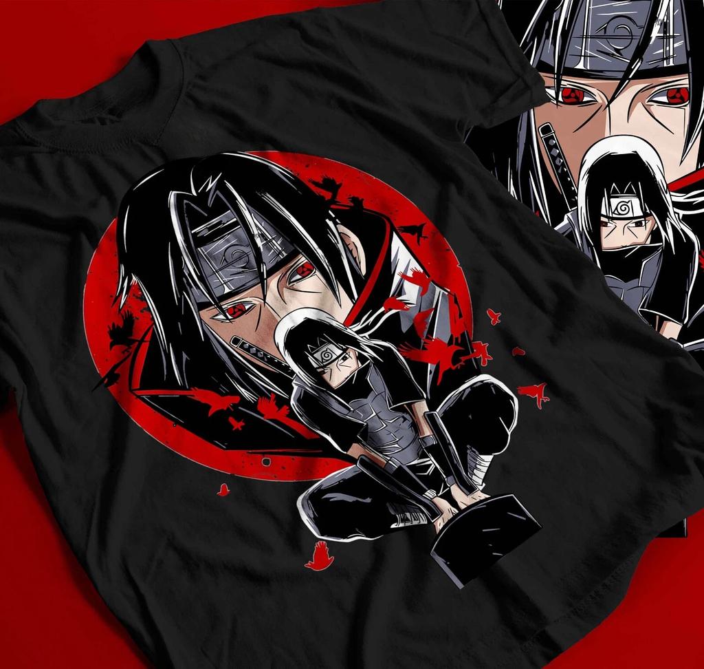 Футболка Итачи Учиха Наруто Двумерная Мужская футболка 2025 Лето Новинка Ретро Мужская и Женская Уличная одежда