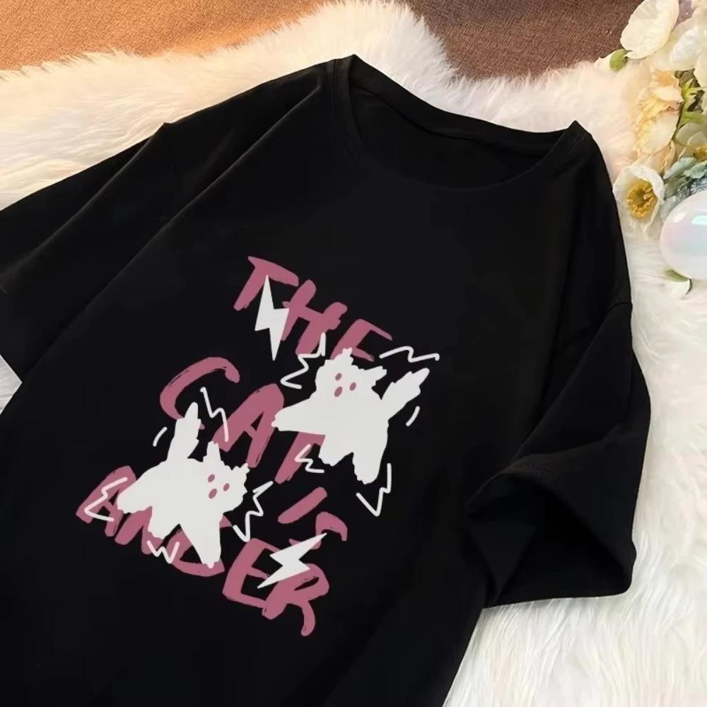 2025 Summer New Men Horror Cat Print for High Cotton Short Sleeved Casual Tops Suitable Short Sleeves Plus Size Loose Clothing