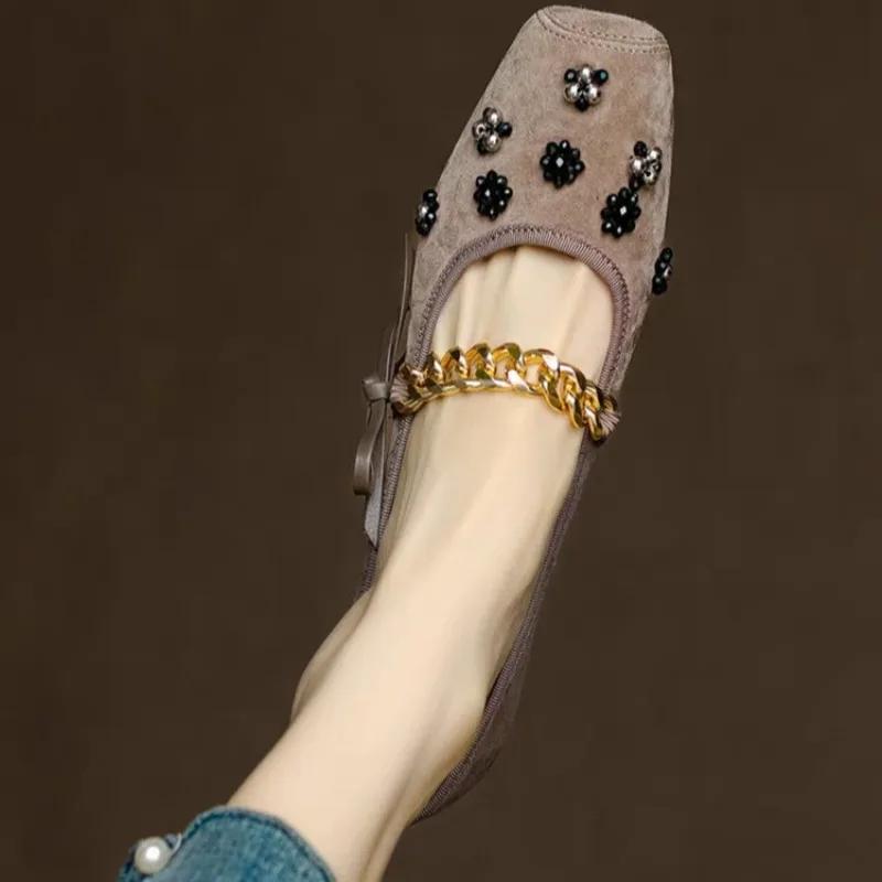 Fashion 2025 New Shallow Women's High Heels Fashion Crystal Square Toe Soft Bottom Metal Decoration Best Seller Mary Jane Shoes Zapatos