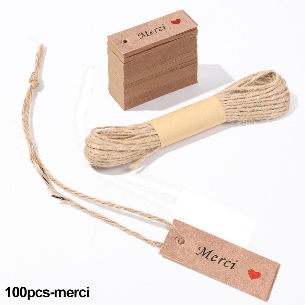 Ornament Party Supplies Kraft Paper Handmade With Love Thank You Hanging Tags “Merci” Labels