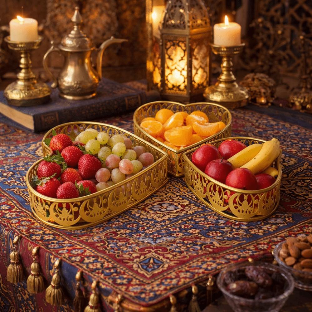 3Pcs Gold Color Ramadan Festival Art Tray Elegant Eid Candy Dish  Islamic Holidays