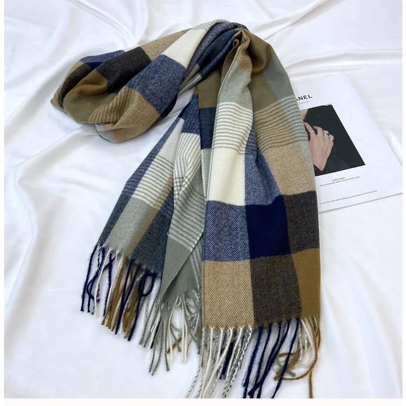 Plaid Long Scarf Winter Warm Cashmere Women Pashmina Foulard Bandana Scarves Female Luxury Hijab Tassel Shawl Wraps