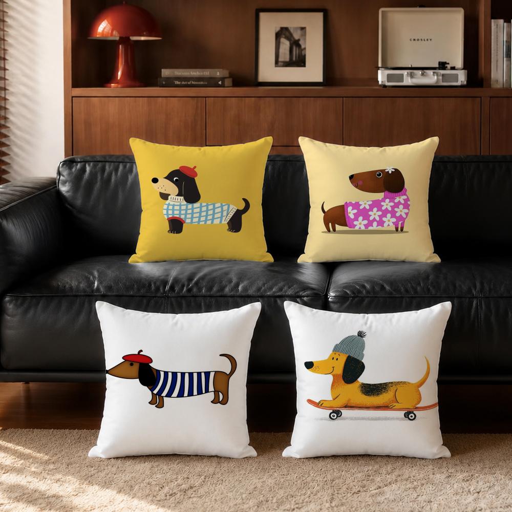 CCute Outfit Dachshund Cartoon Print Cushion Cover Cushion Cover Set Pcs x x x Pillowcase Decorative Sofa HomeDecor