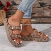 Retro Flower Embroirdery Platform Slippers for Women 2025 Summer Double Buckle Thick Sole Sandals Woman Anti Slip Beach Slides