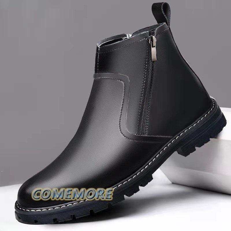 Мужские осенне-зимние ретро-британские кожаные ботинки, теплые коричневые мужские деловые туфли, повседневные высокие туфли, короткие ботинки с круглым носком