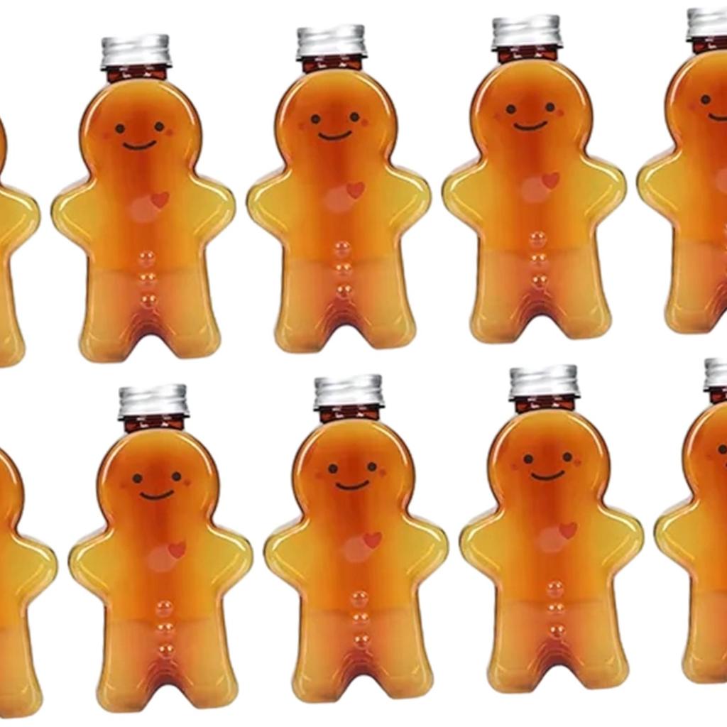 10Pcs Empty Juice Bottles Cute Gingerbread Man Multifunctional with Airtight Lids for Tea Milkshake Party Favors Camping Travel