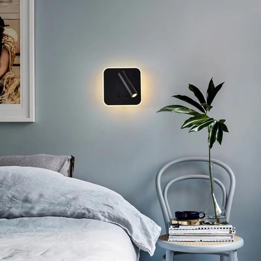 Portable Dual Switch LED Wall Light Square Wall Mounted Rotating Light Dimmable 350 Degree Rotating Reading Wall Lamp Hotel Room