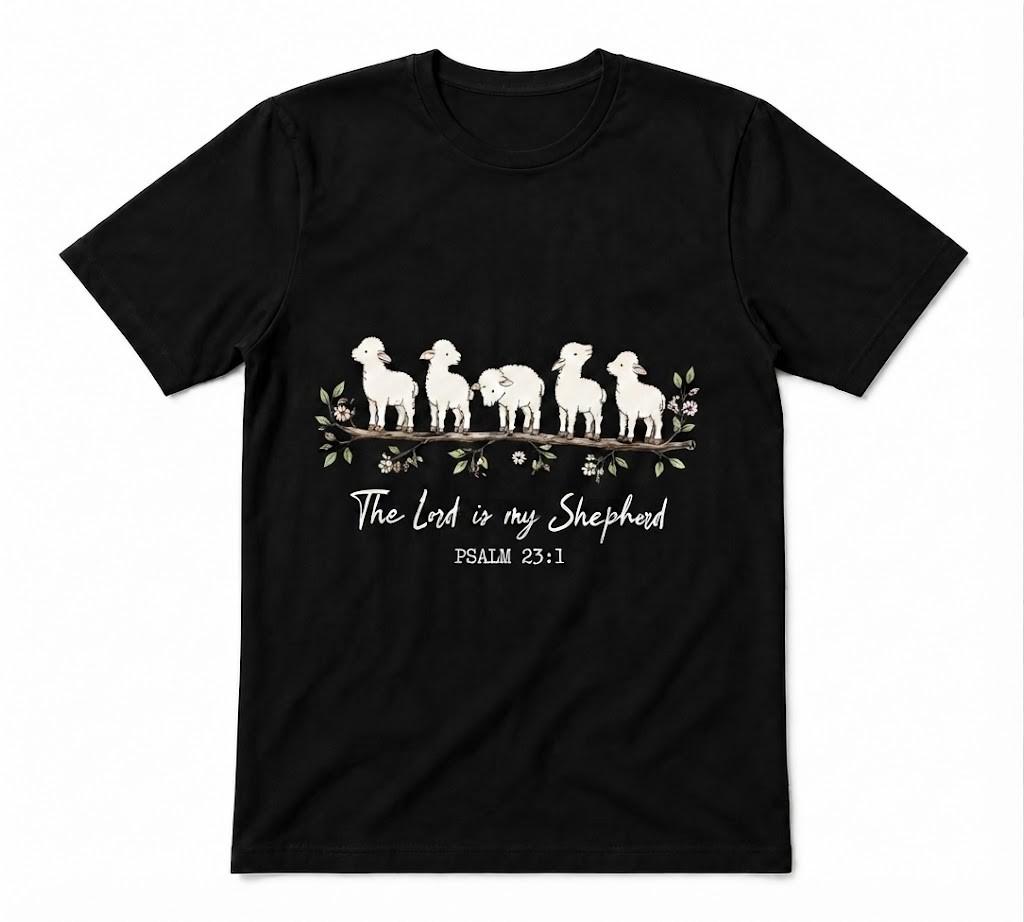 The Lord Is My Shepherd Christian Lamb Black T-shirt