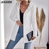 JKASHDK Женская мода повседневная однотонная принтованная куртка с капюшоном и длинным рукавом на осень-зиму