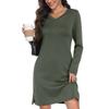 Женское модное повседневное платье-футболка с длинным рукавом и V-образным вырезом, с боковым разрезом, однотонное