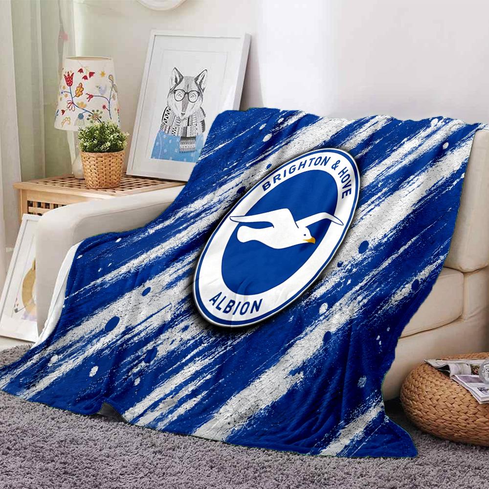 Brighton & Hove Albion Crest Flannel Blanket, Soft Polyester, Modern Design, All-Season for Camping, Travel, Gifts for holidays or birthdays