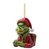 Green Elf Christmas Tree Ornament 2D Flat Acrylic Car Rear Mirror Charm Cartoon Elf Christmas Tree Hanging Pendant for Holiday Tree Window Wall Decor