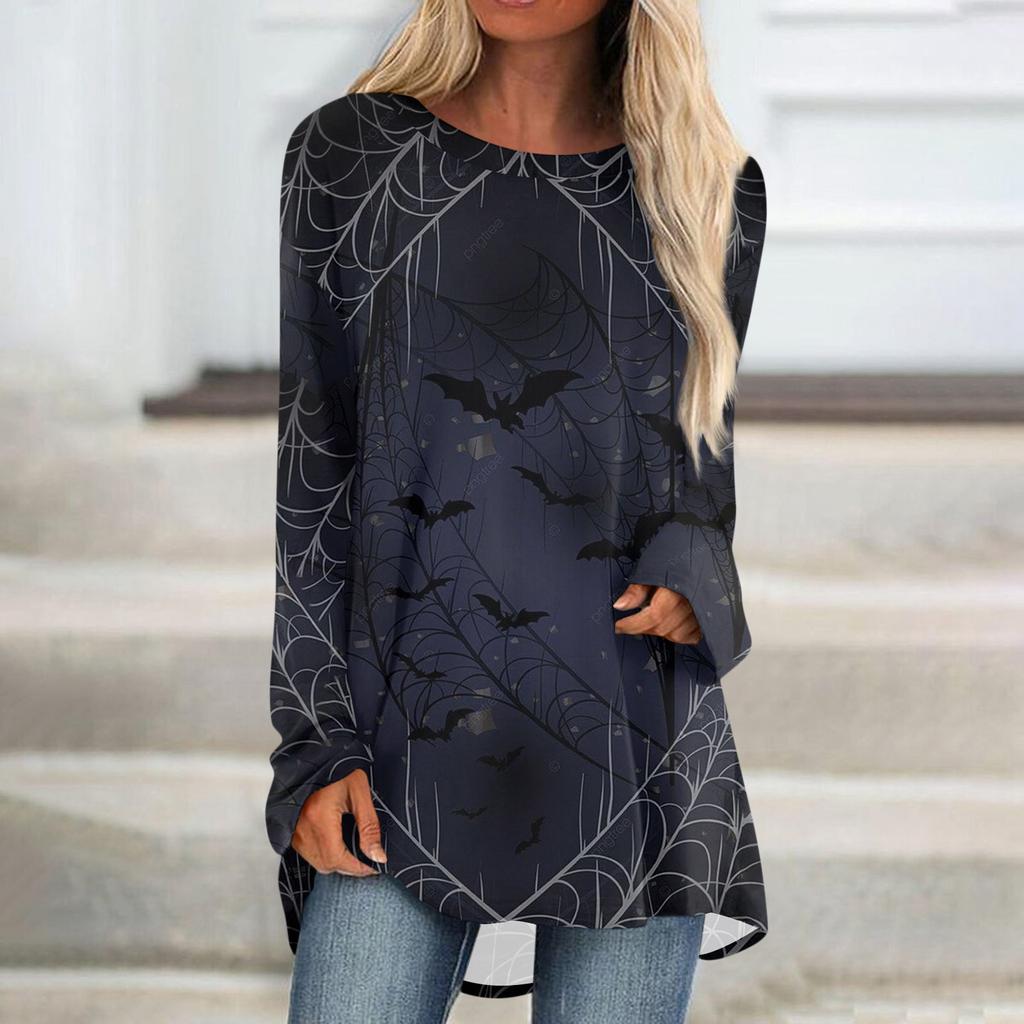 Women's Casual Fashion Halloween Print Long Sleeve Medium Length Top Blouse