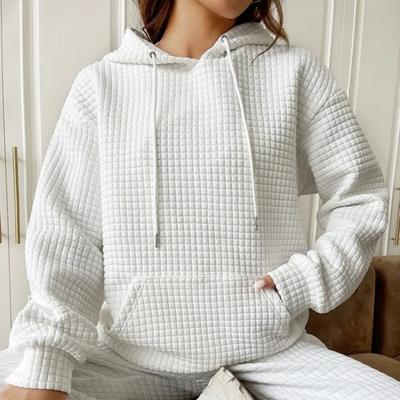 Женская толстовка с капюшоном на осень-зиму с толстой вафельной текстурой, с длинными рукавами и большим карманом