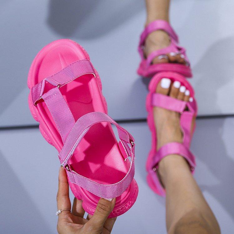 Обувь 2024 года, лето, новые однотонные сандалии на плоской подошве, женские сандалии большого размера с одним словом