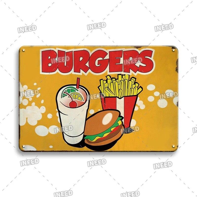 Mfoever Burger Sign Best In Town Beef BBQ Vintage Decor Hotdogs Kitchen Decorations Wall Plaque Retro Decor Vintage Food Sign