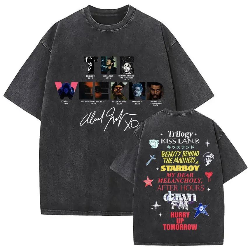 The Weeknd XO Tour 2026 Винтажная стираная футболка Мужская Женская Поп-музыка Футболки с коротким рукавом Рэп Хип-Хоп Готическая одежда Футболки