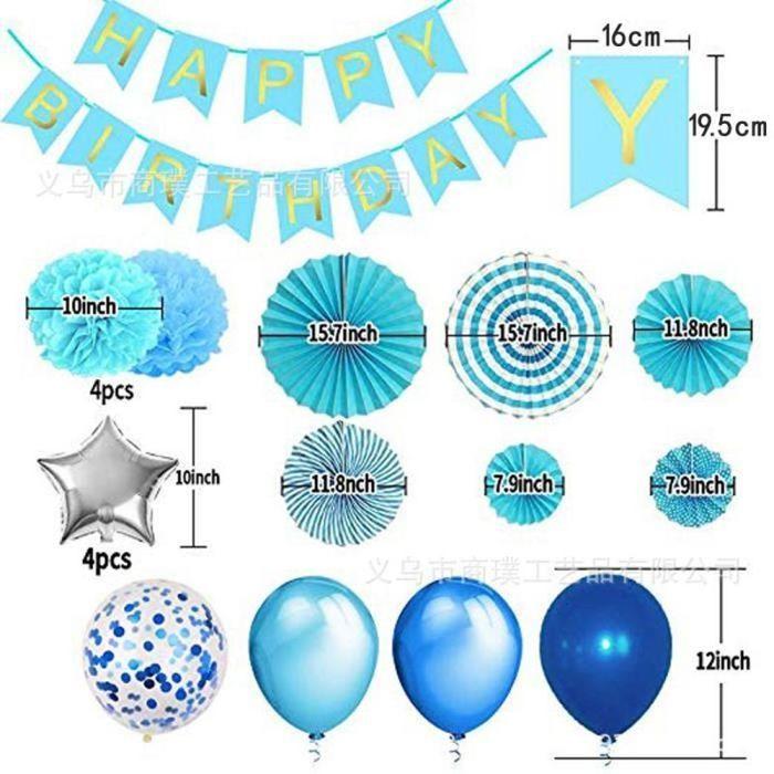 Guirlande - Anniversaire - Bleu - Décoration De Fête - A Suspendre - Mixte