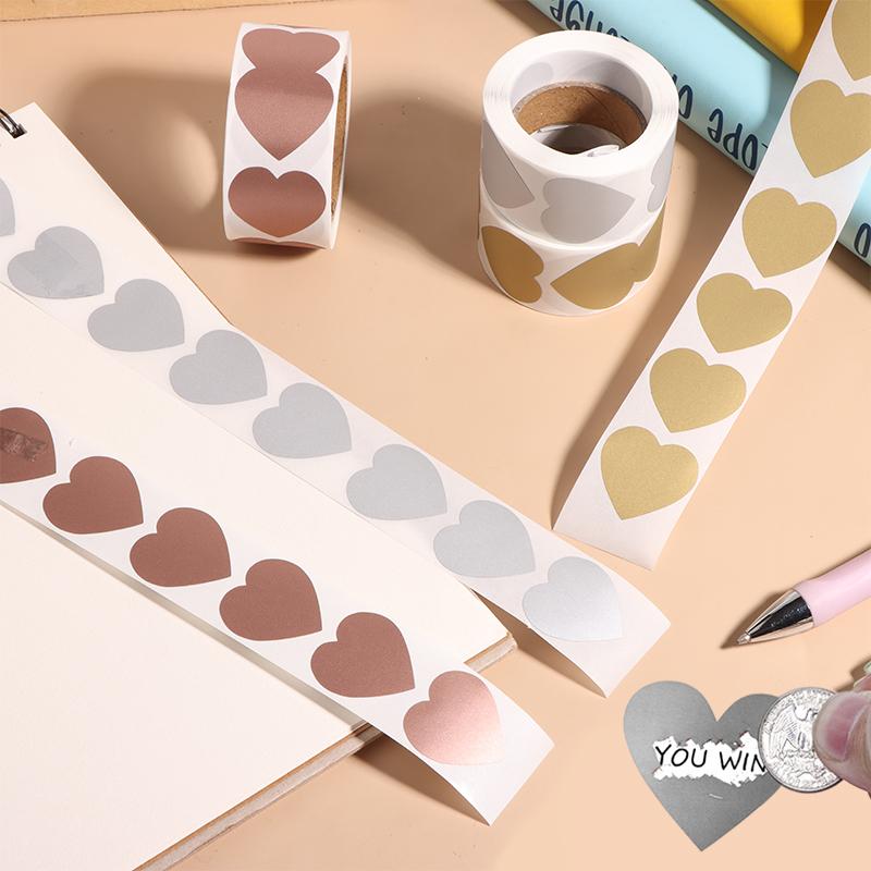 300 шт./рулон Наклейки-скретч в форме сердца Этикетки Скретч-наклейка Этикетка Канцелярские товары Сделай сам Ручная работа Игровая наклейка Самоклеящиеся наклейки