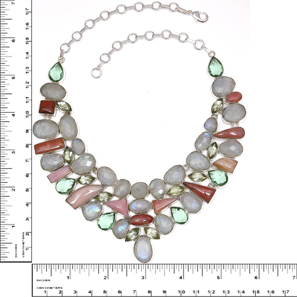 Комплект украшений из радужного лунного камня и розового опала 16-18 дюймов