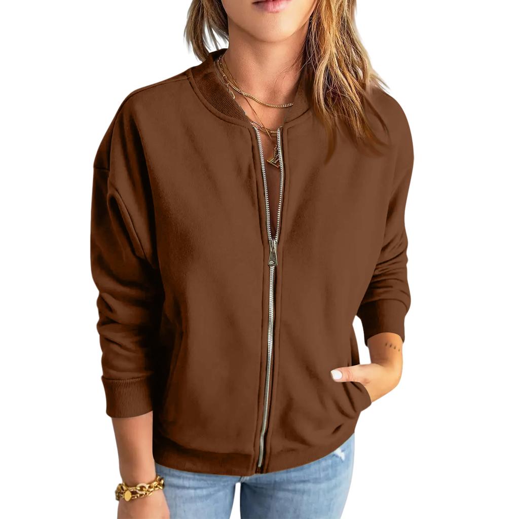 Women's Solid Color Zipper Fashionable Jacket Casual Jacket Top
