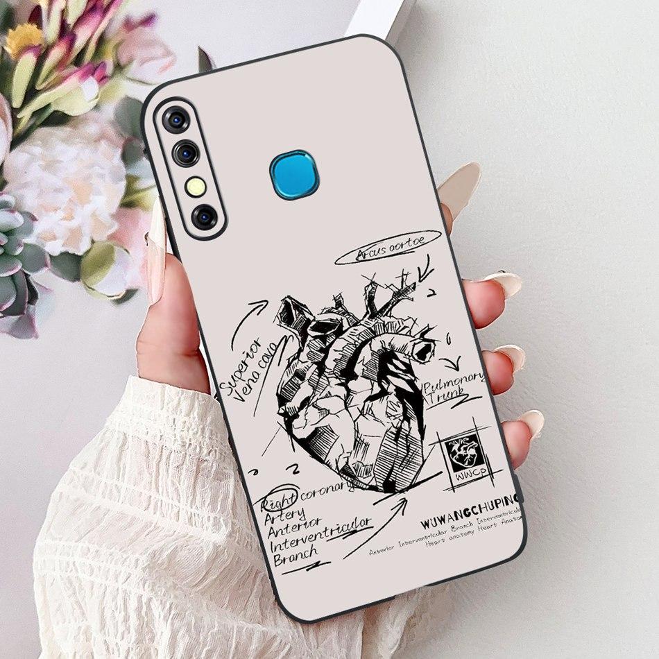 For Infinix Hot 8 Phone Case Hot 8 Lite Hot8 X650 X650C X650B X650D Elegant Floral Cat Pattern Black Silicone Soft TPU Cases