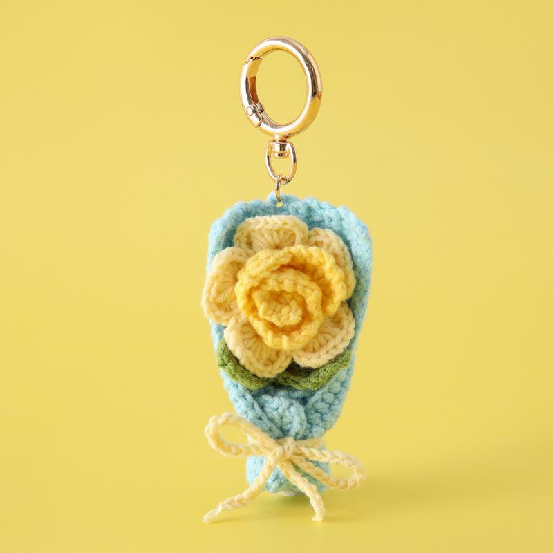 Вязаный букет, ручной дизайн цветка, брелоки-держатели для ключей, декоративный вязаный цветок, шикарный, 6 цветов
