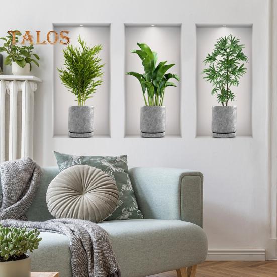 3Pcs/Set Wall Stickers Self Adhesive Screen Layout PVC Durable Vivid Flower Vase Wall Stickers Home Decor