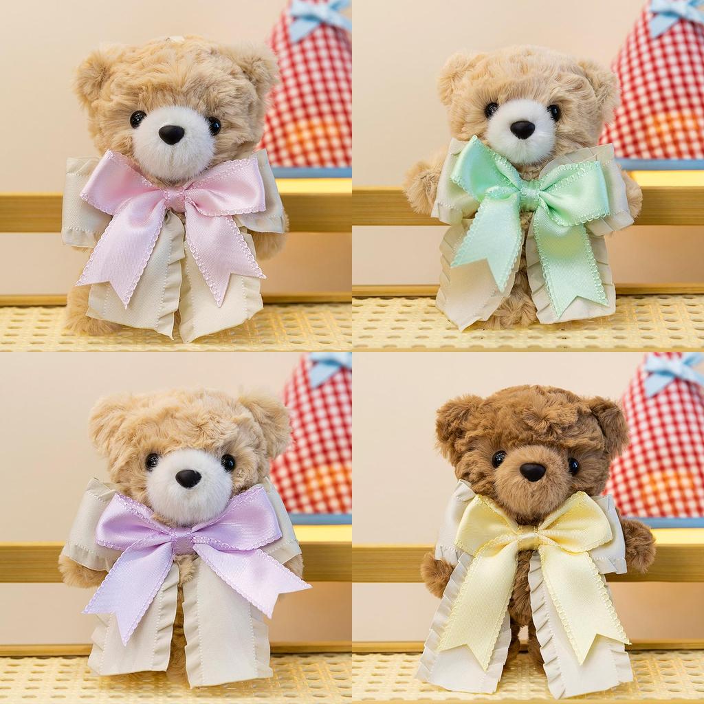 Cute Bear Couples Plush Keychain With Bow For Backpack Decoration