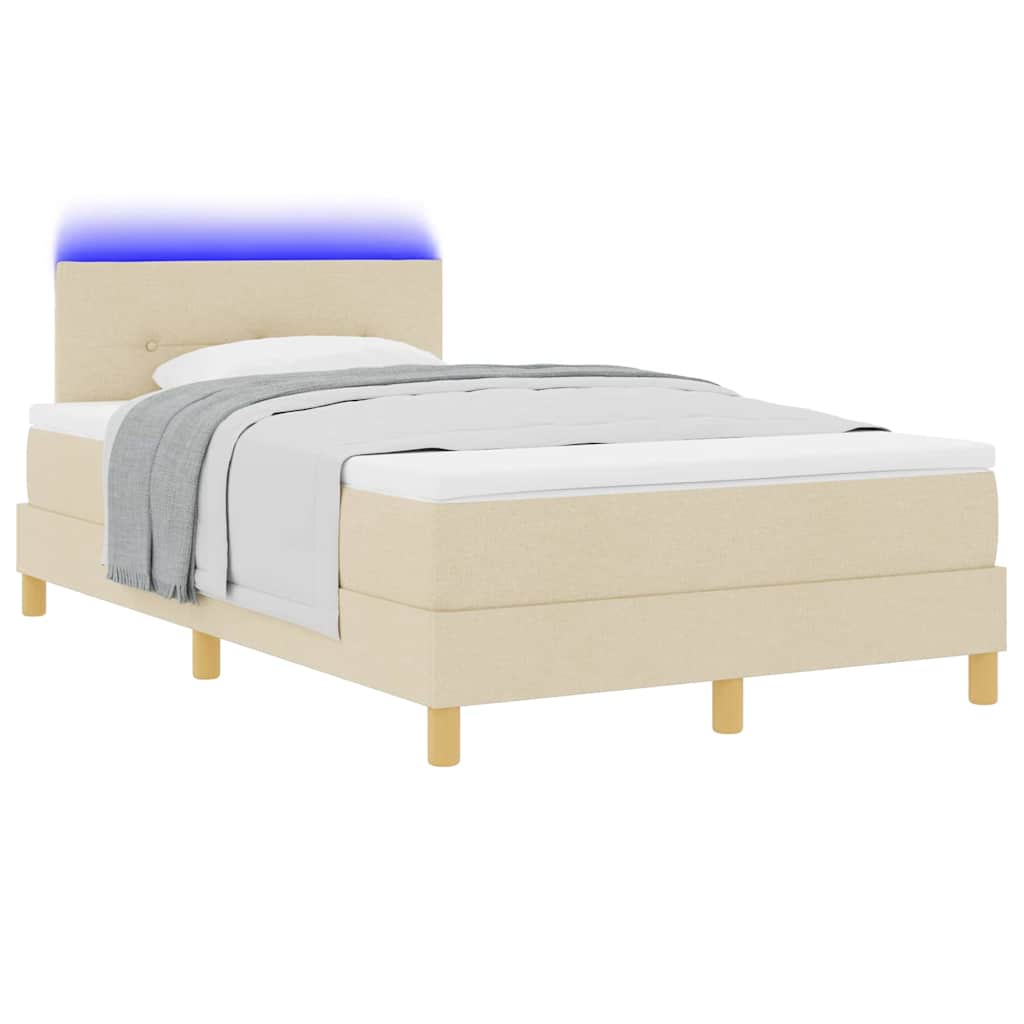 LED Box Spring Bed with LED Light Strips Cream 120 x 190 cm Fabric