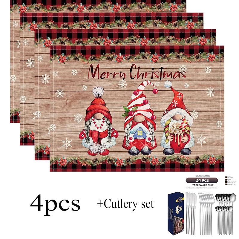 Рождественская елка Буффало Клетка Подставки под тарелки Набор из 5 Рождественские подставки под тарелки Подставки для обеденного стола Кухонный стол Вечеринка Домашнее украшение
