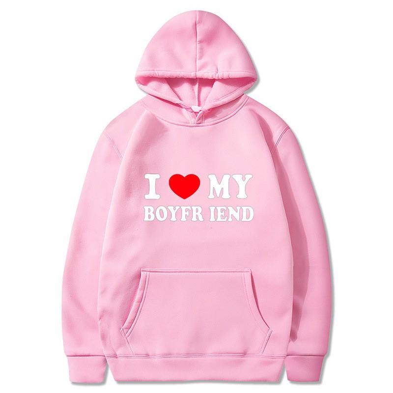 Cross Border E-commerce Casual European Size I Love My Girlfriend Printed Hooded Sweatshirt Sports Gothic Winter Home Long Sleev