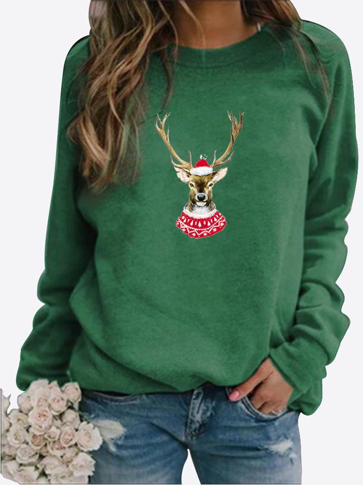 Зимняя женская повседневная толстовка с длинными рукавами и принтом Санта-Клауса, женская свободная футболка с круглым вырезом, топы больших размеров, свитер с длинными рукавами