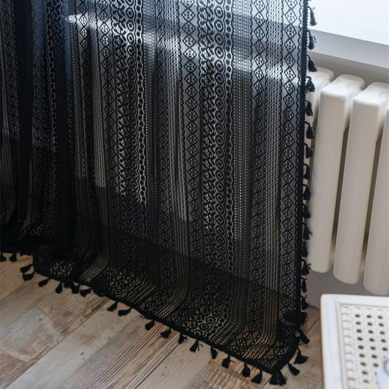 Hand-Crochet Blackout Sheer Curtains - Vintage Openwork Drapes with Rustic Charm for Bay Window & Cottage Style Homes (Balcony/Living Room)