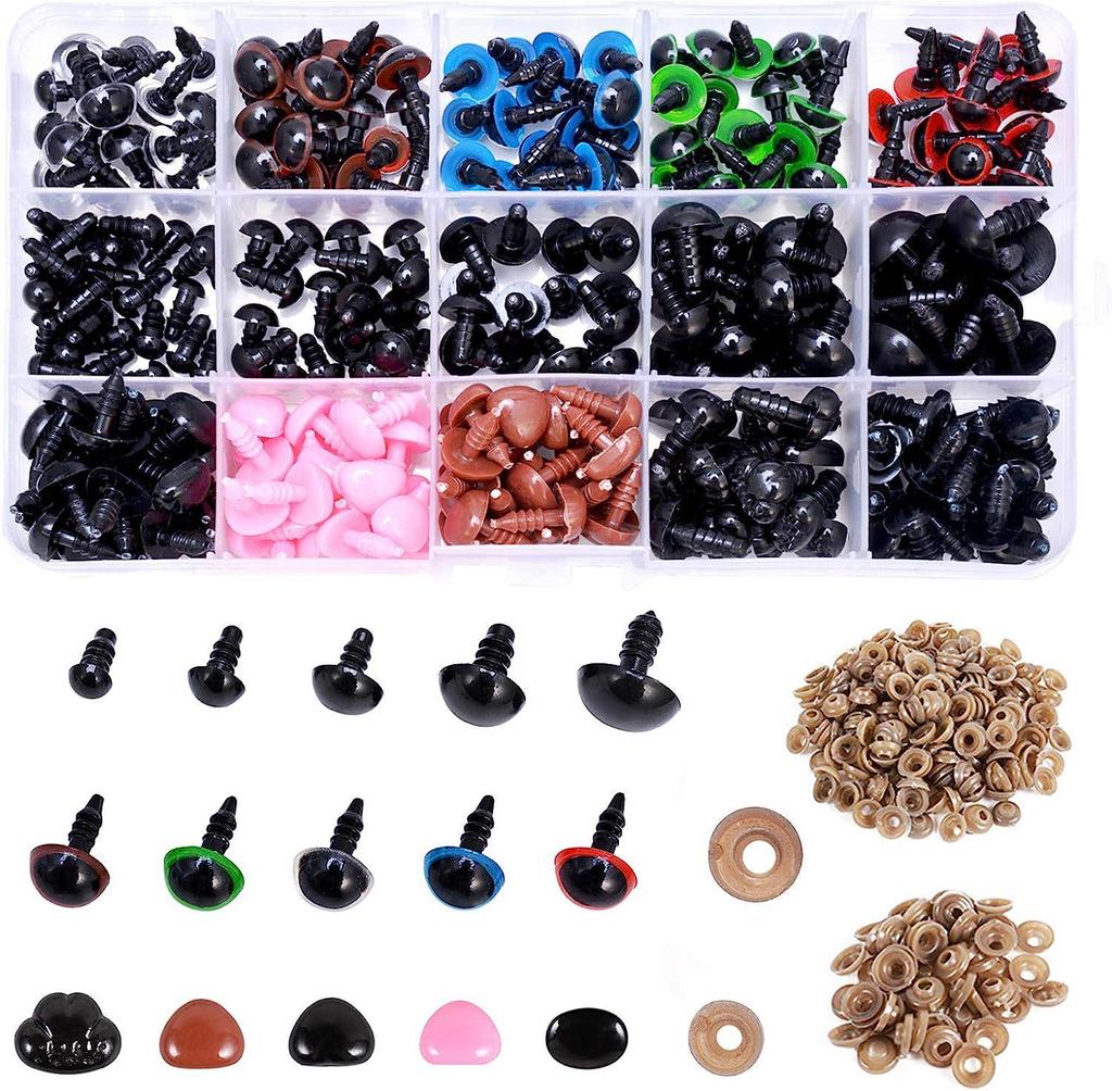 Набор цветных кукольных глаз в коробке с шайбами - аксессуары для рукоделия своими руками