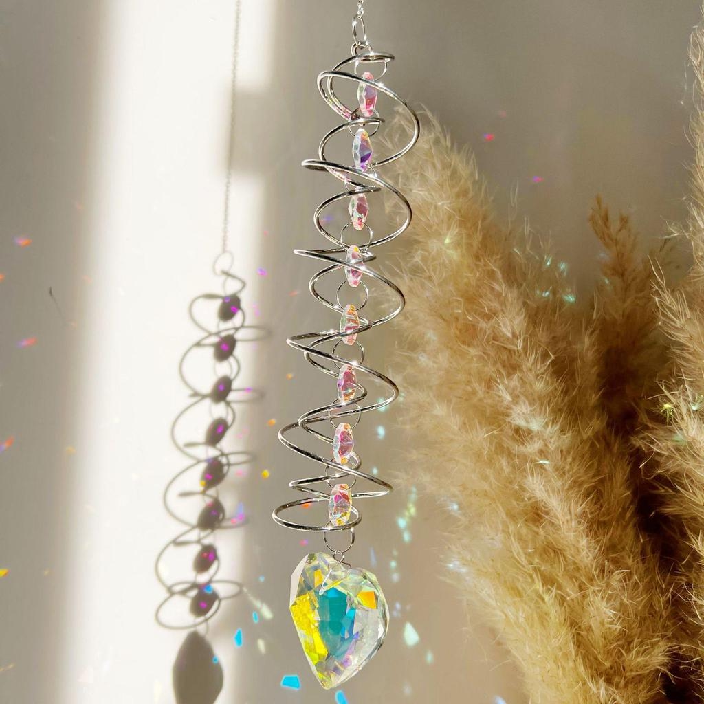 Cross-Border 3D Gazing Ball Spiral Wind Chime with Water Drop Love Crystal Sun Catcher Rainbow Decoration