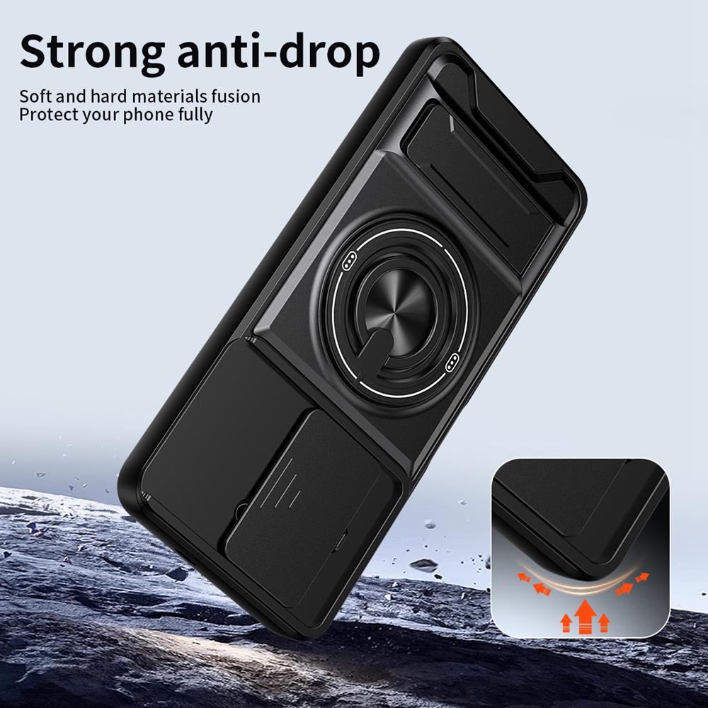 KEYSION Magnetic Phone Case for TECNO Pova 5 5 Pro 5G Slide Camera Lens Protection Upright Kickstand Ring Shockproof Back Cover