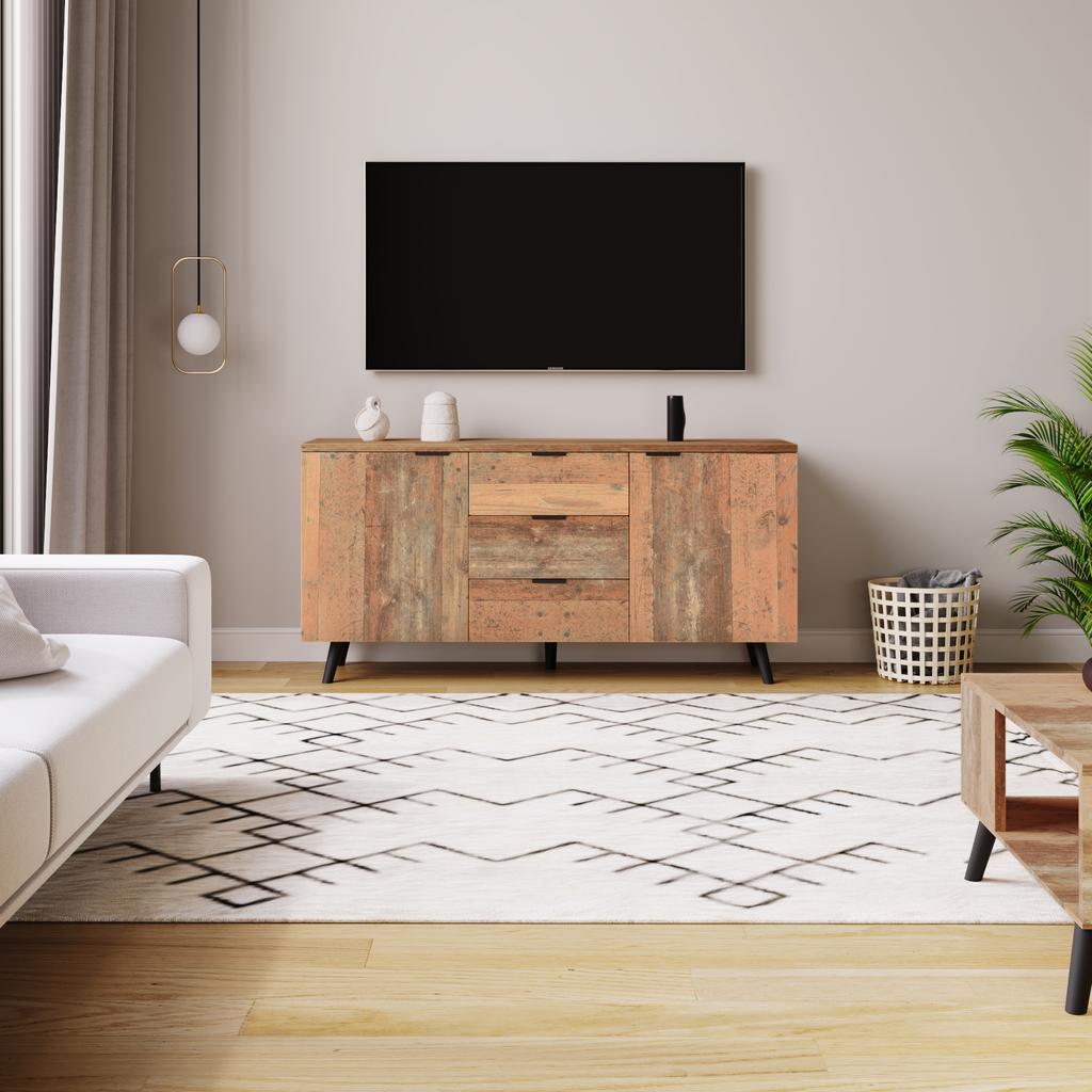 Sideboard TV Cabinet with Adjustable Shelves, Storage Cabinet, Three Drawers, for Living Room, Dining Room, Bedroom, Vintage, Brown, 140cm