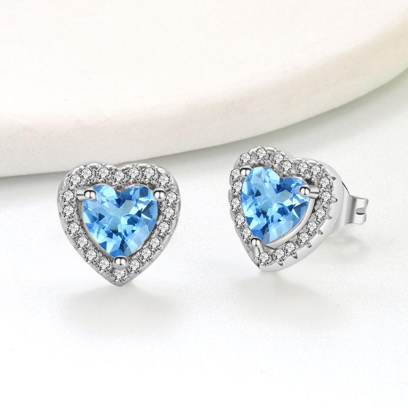 Zodiac Heart Shaped Cubic Zirconia Stud Earrings Minimalist Elegant Jewelry For Women