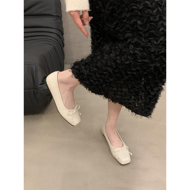 French Retro Silver Bow Flats Gentle Style Women's Shoes