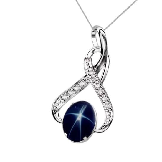 Blue Star Sapphire Necklace – 925 Sterling Silver Infinity Pendant – Handmade Jewelry – Gift for Her - Six Ray Star Sapphire Gemstone
