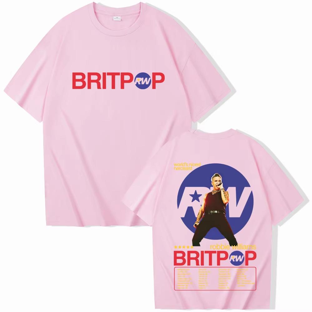 2026 Готские хлопковые оверсайз футболки Робби Уильямс BRITPOP Мировой тур Футболка Мужская Женская Харадзюку Короткий рукав Круглый вырез Повседневная рубашка