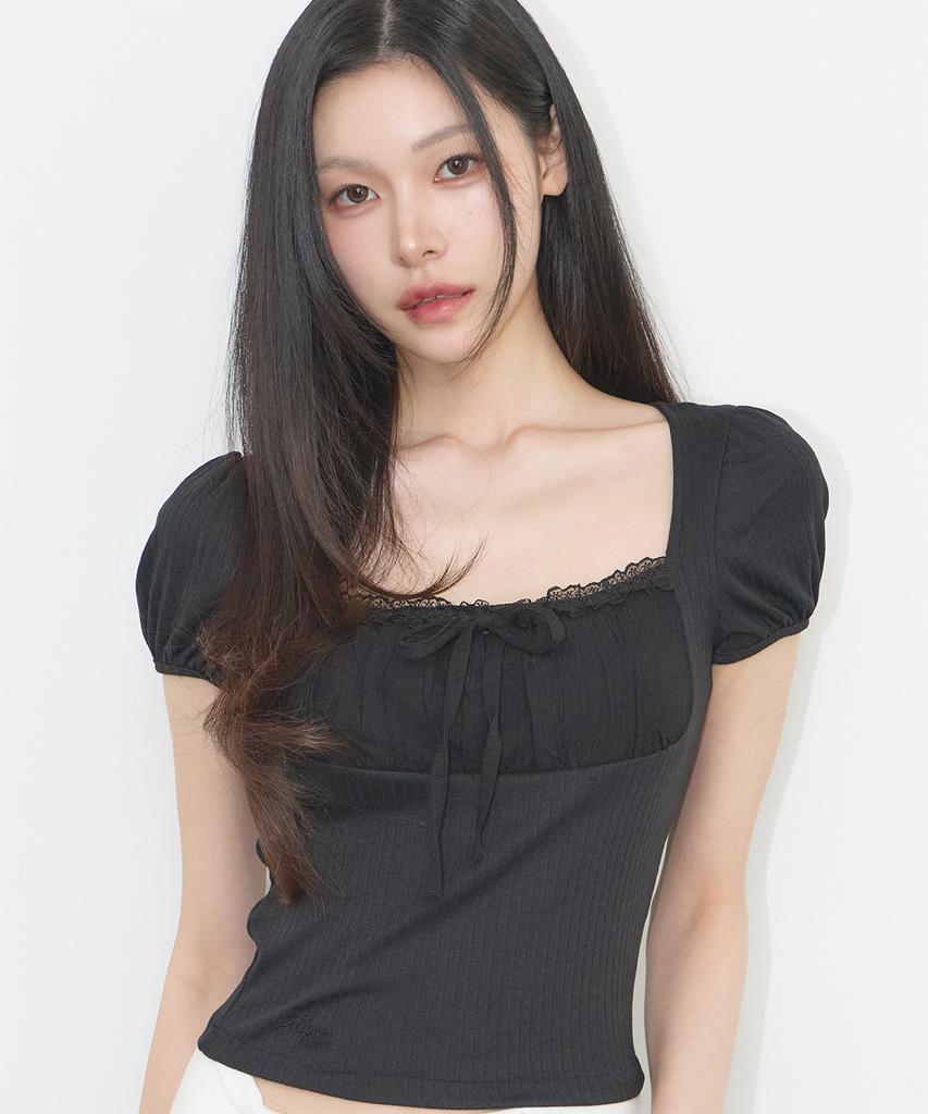 ILLIGO Rosie Lace Square Neck Tee Black