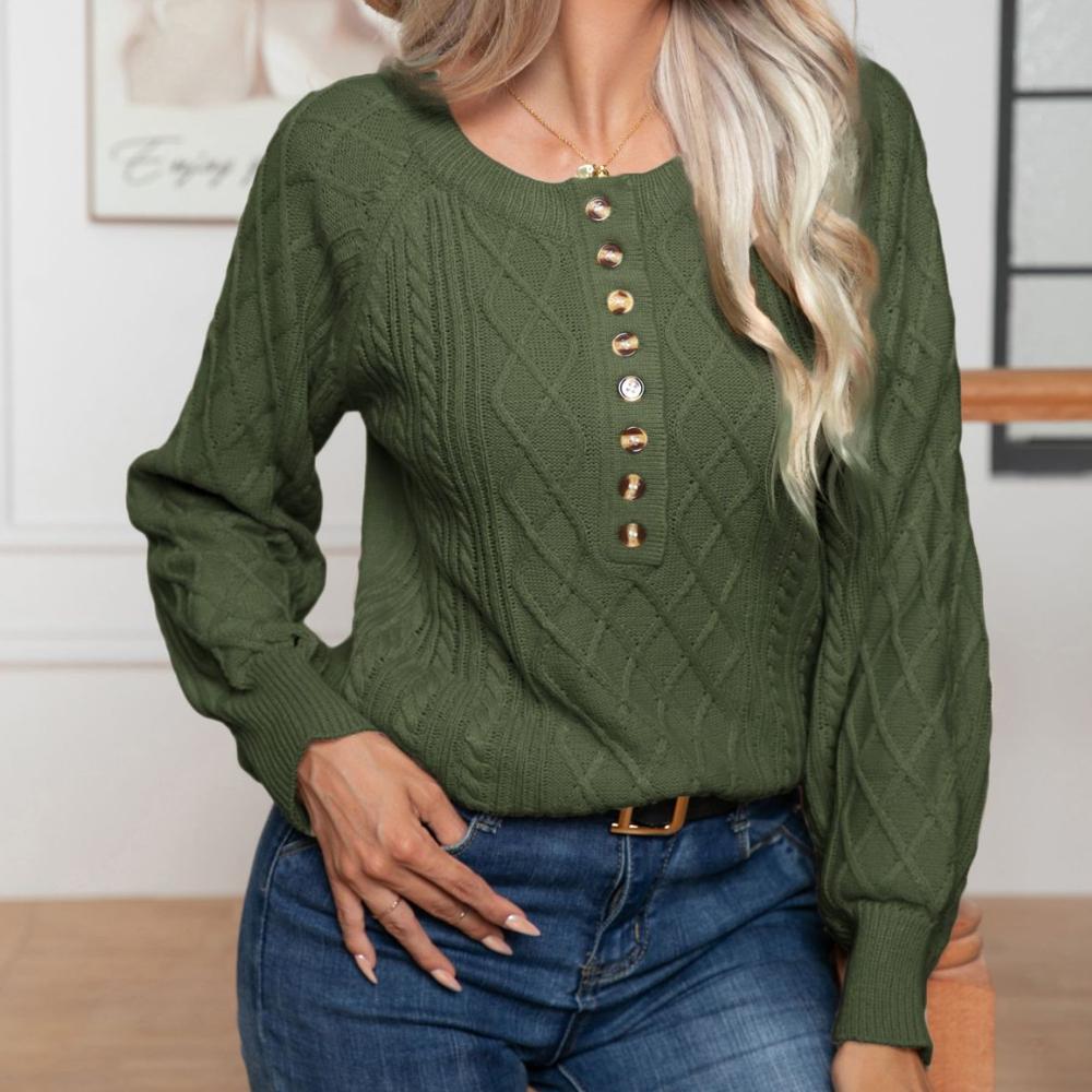 IHUASU Женский повседневный свитер с длинными рукавами и переплетенными пуговицами