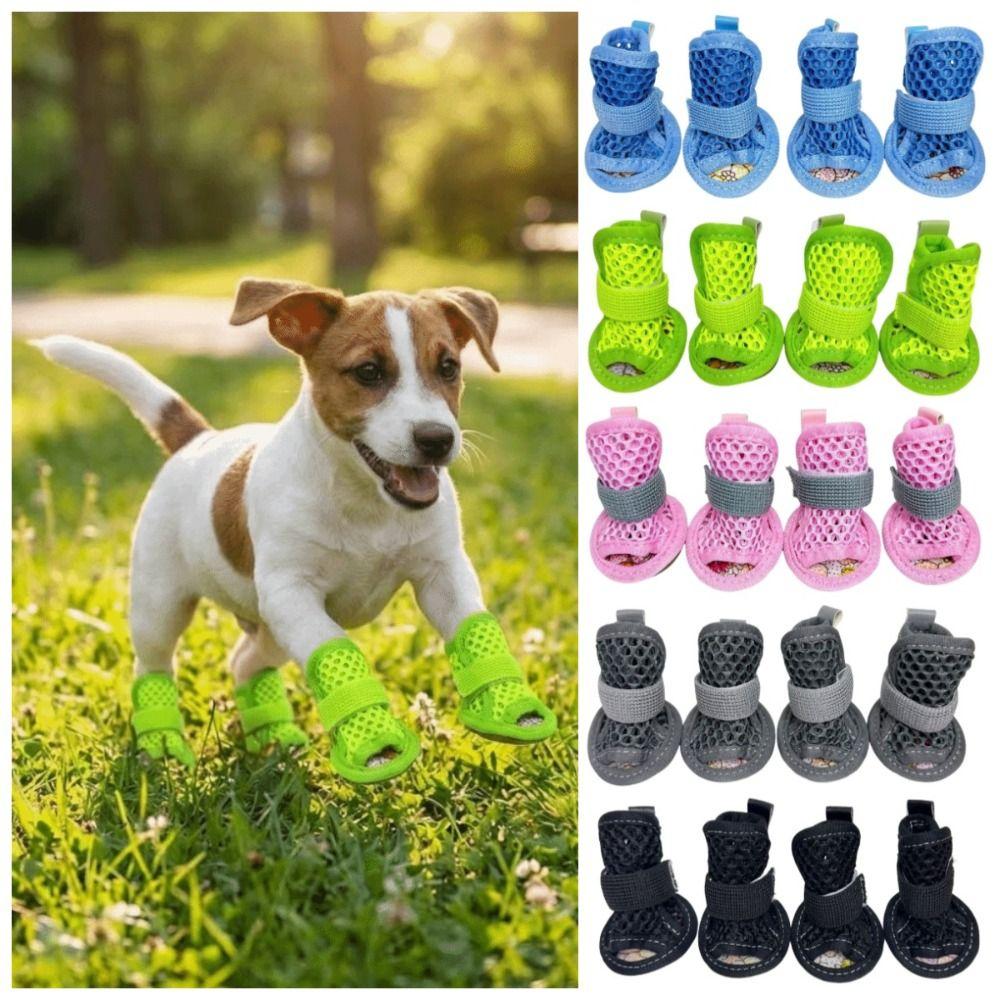 4Pcs/Set Soft Summer Dog Shoes Non-Slip Hollow Puppy Shoes Dog Paw Protector for Small Medium Dogs