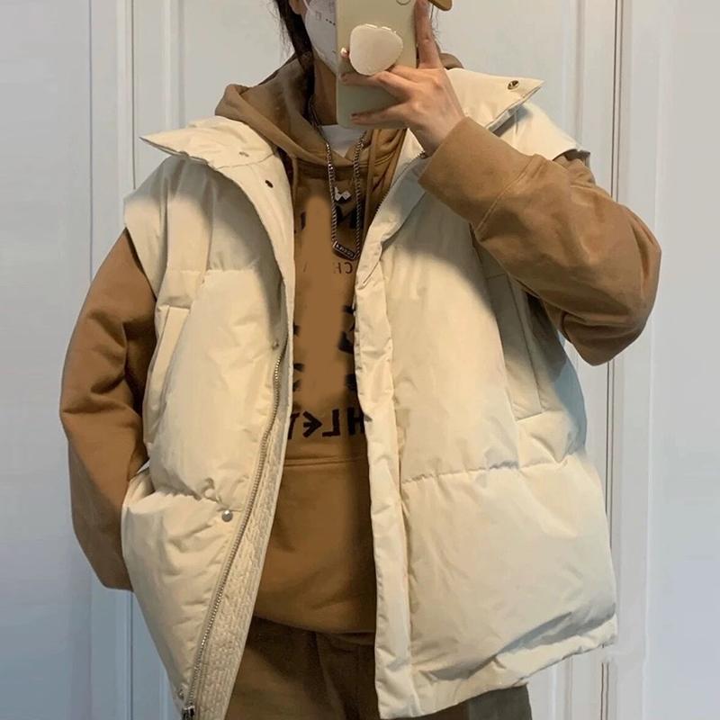 Корейская мода без рукавов пуховики новые элегантные осень-зима женские свободные жилеты простые повседневные свободные верхняя одежда пальто с воротником-стойкой повседневная одежда 1595