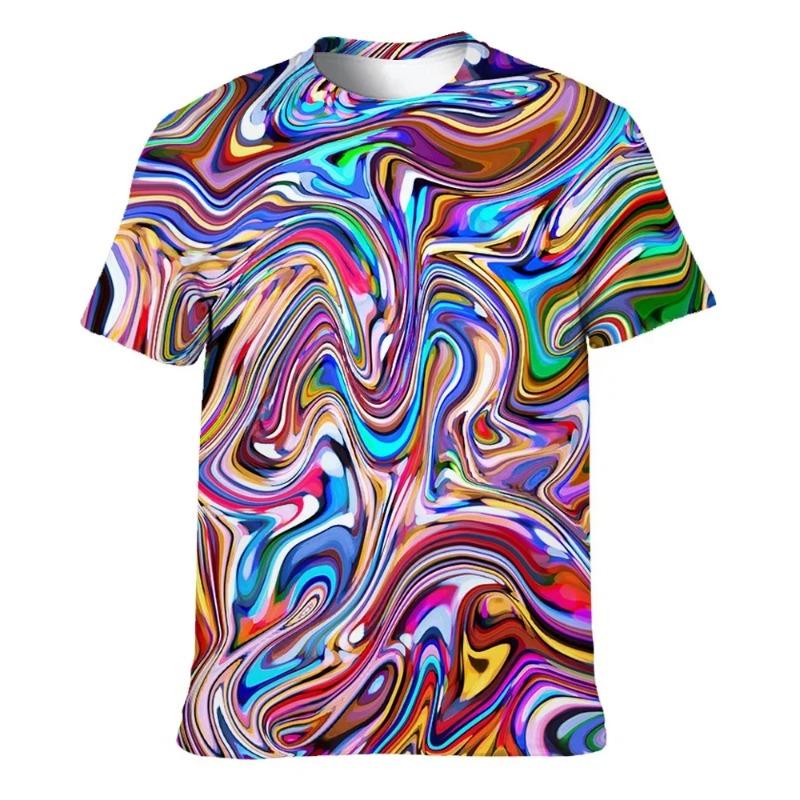 Красочные футболки для мужчин с 3D-принтом, неоновая абстрактная футболка с коротким рукавом