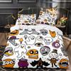 3D Print Halloween Bedding Set, Halloween Cartoon Jack O' Lantern Tombstone Skulls And Bones 2-3Pcs Polyester Duvet Cover Set